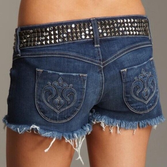 SIWY Women size 29 Camilla Cut Off Shorts Studded Waistband Oracle Wash Low Rise - Picture 2 of 3